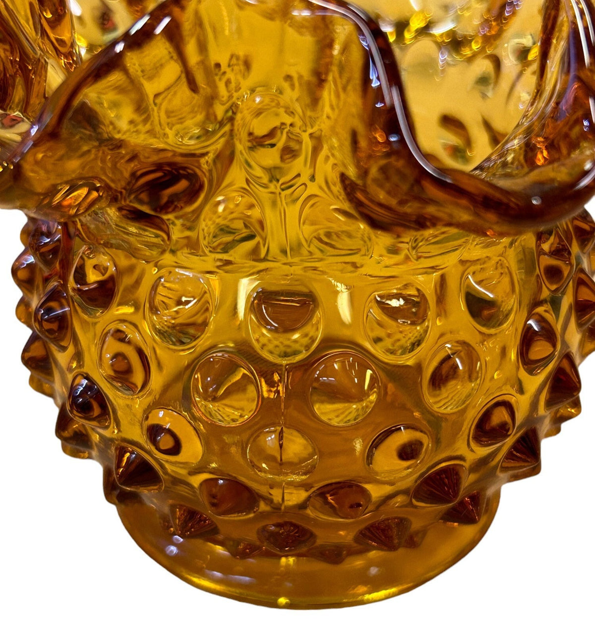 Fenton Honey Brown Ruffled Edge Hobnail Patterned  Small Vase