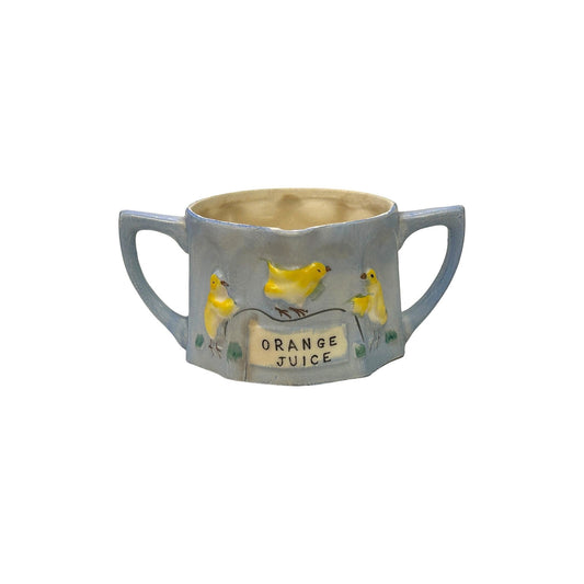 Hand Painted Orange Juice Cup - Antique Child's Cup - 1920s two Handled cup - Yellow Ducks - Early Tippy Cup