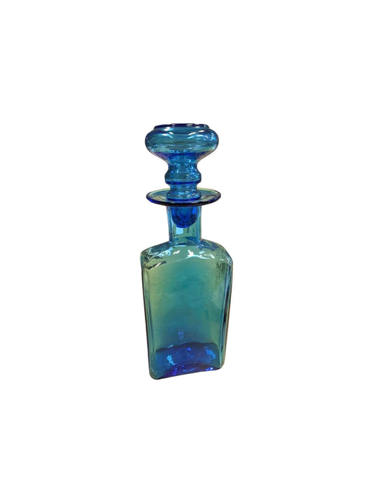 Hand-blown Blue Glass Decanter with Stopper - Beautiful Blue Decanter with matching bulb top Stopper - gorgeous MCM Blue Glass