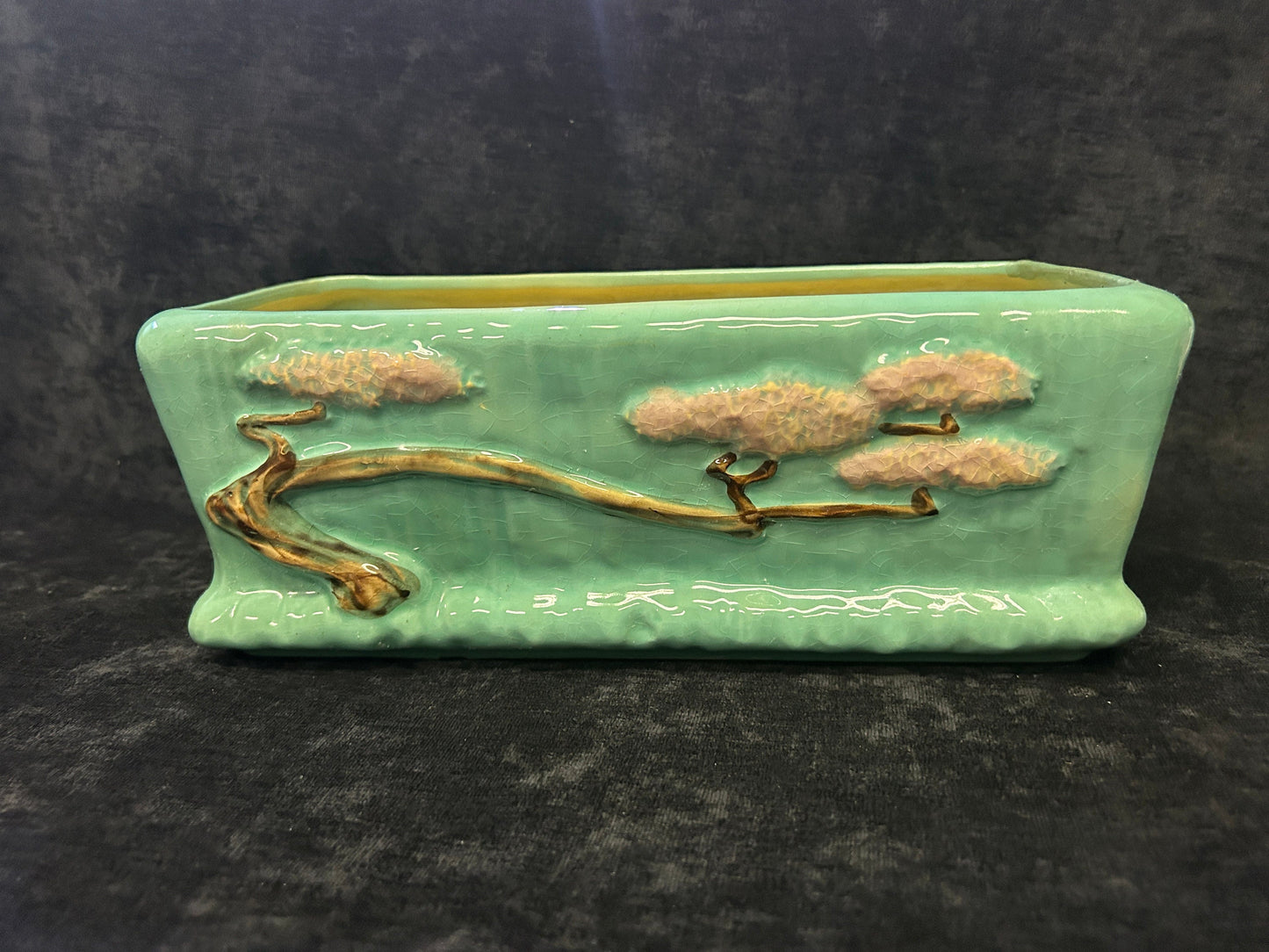 Roseville Pottery Ming Tree Planter 11" x 5" - 1949 Roseville  -Turquoise  with Pink Foliage on Tan Branches -Mid Century Art Pottery