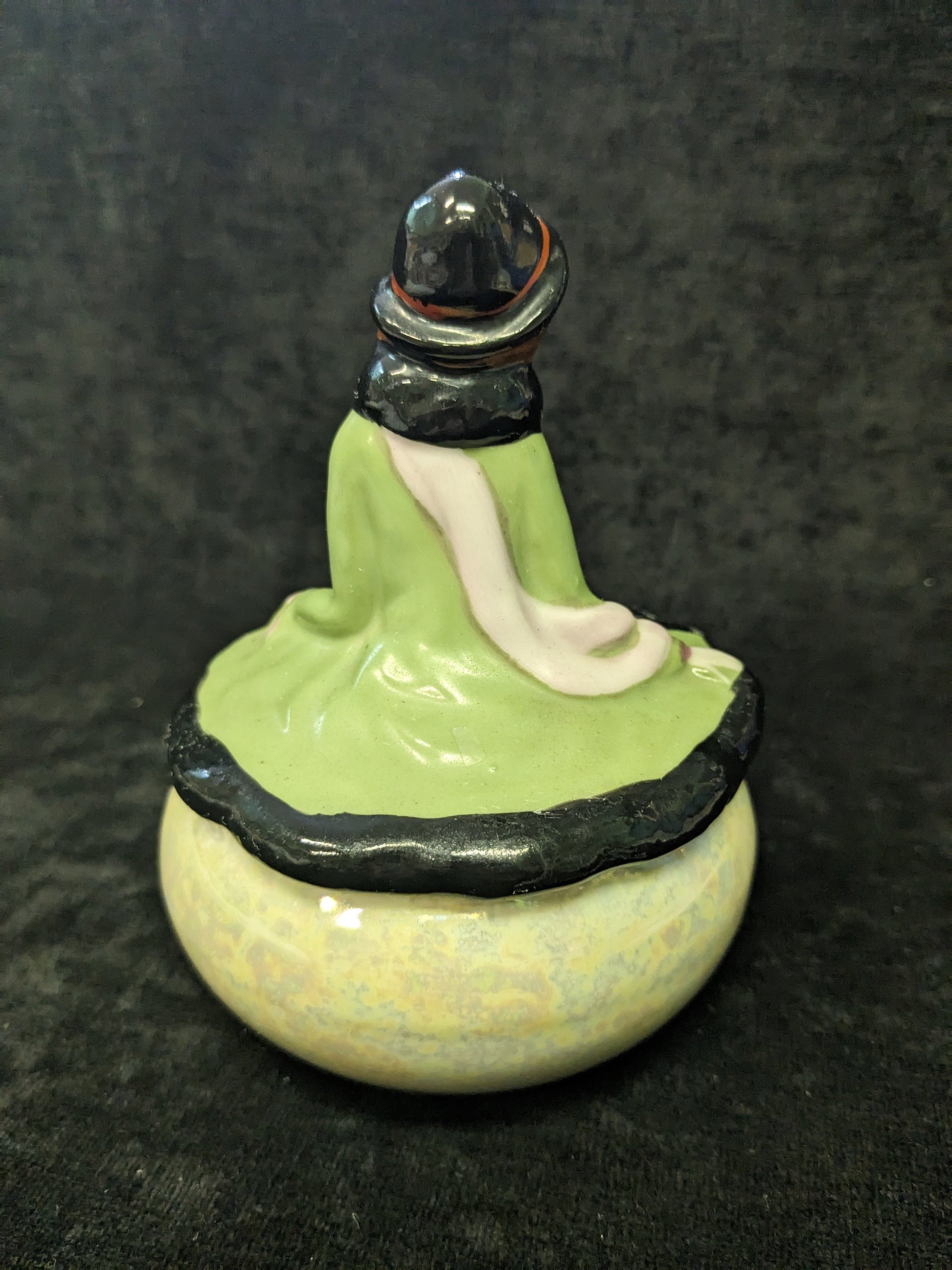 1920s Opalescent  5" Trinket Box  - Made in Japan - Trico China - Lady Trinket Box - Dressed as in 1920s