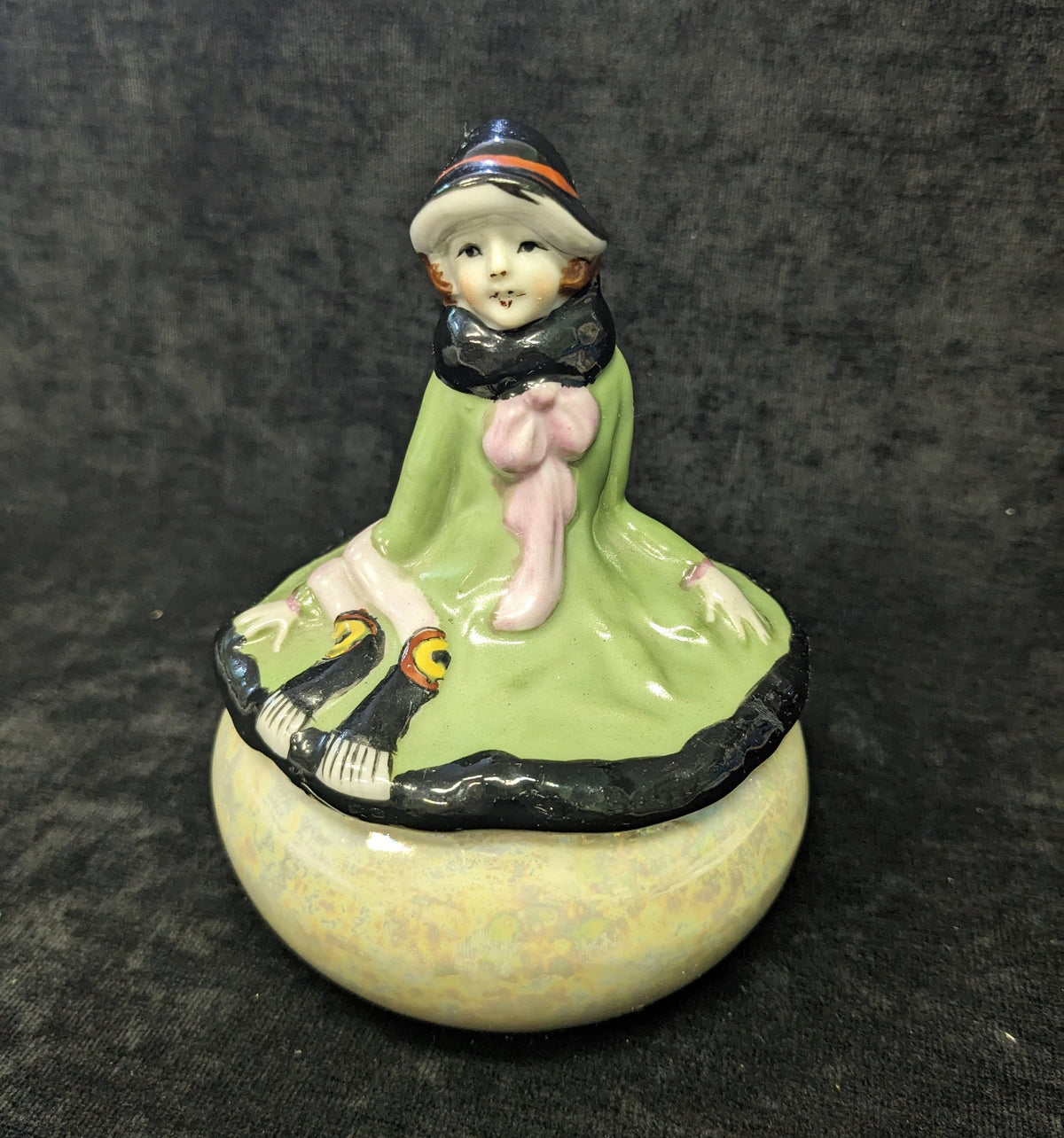 1920s Opalescent  5" Trinket Box  - Made in Japan - Trico China - Lady Trinket Box - Dressed as in 1920s