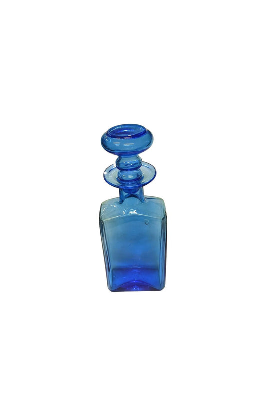 Handblown Blue Glass Decanter With Handblown Stopper - Mid Century Modern Glass - Utilitarian Glass Art