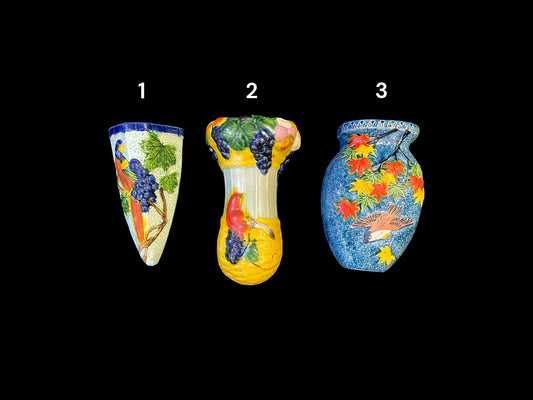 Pottery Wall Pockets  - Made in Japan - Retro Birds and Nature Style - Sold Individually