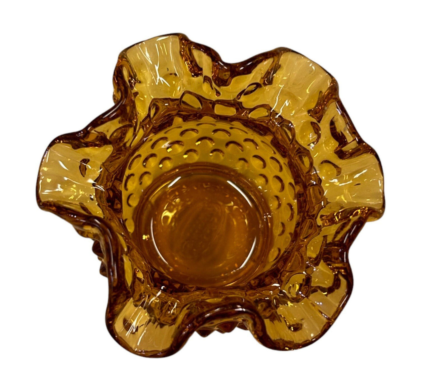 Fenton Honey Brown Ruffled Edge Hobnail Patterned  Small Vase