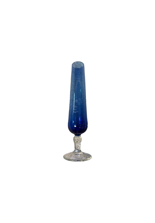 Hand Crafted Cobalt Bud Vase Etched with Blossoms- Etched Glass- Cobalt Blue- Bud Vase