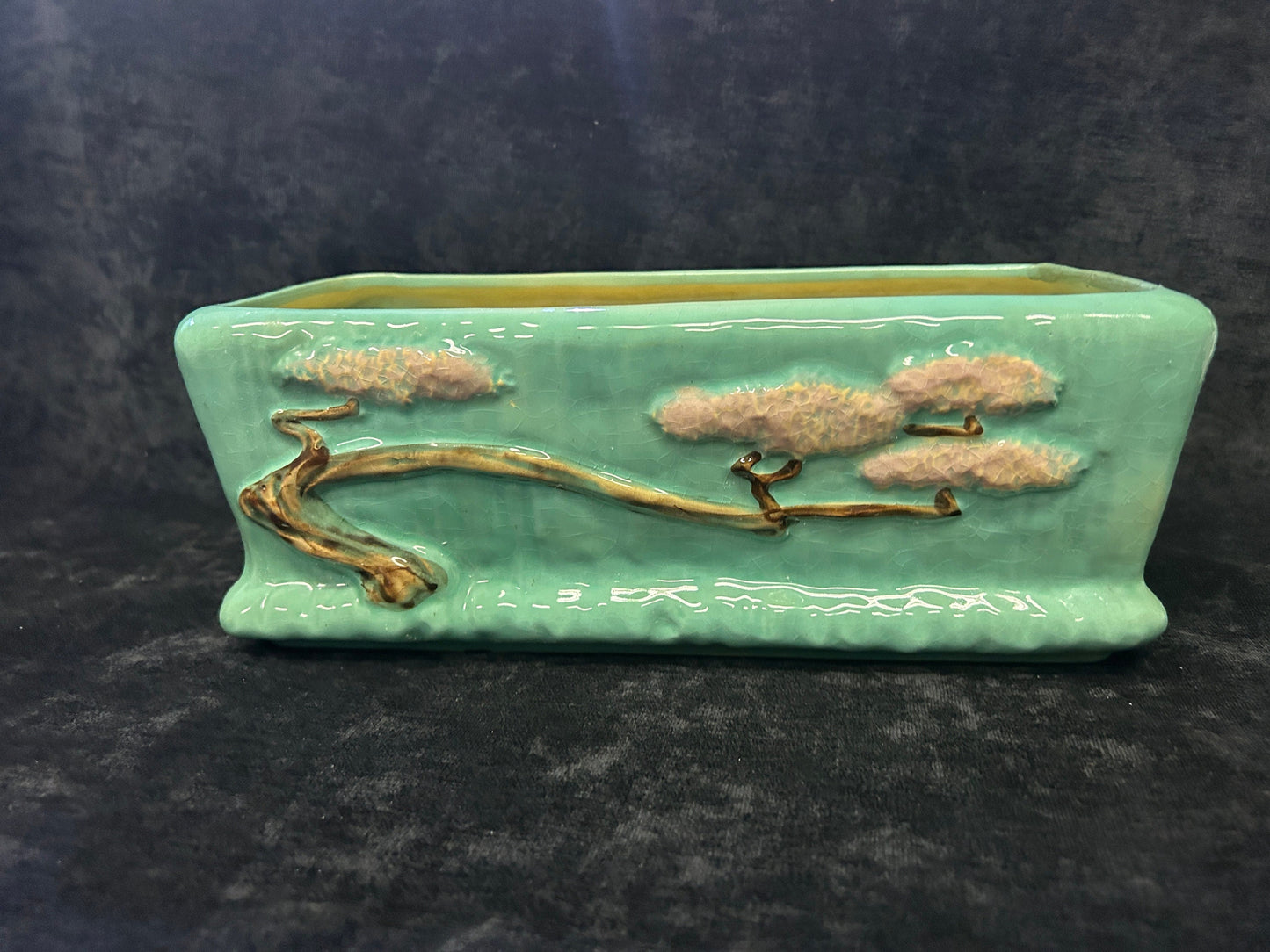 Roseville Pottery Ming Tree Planter 11" x 5" - 1949 Roseville  -Turquoise  with Pink Foliage on Tan Branches -Mid Century Art Pottery