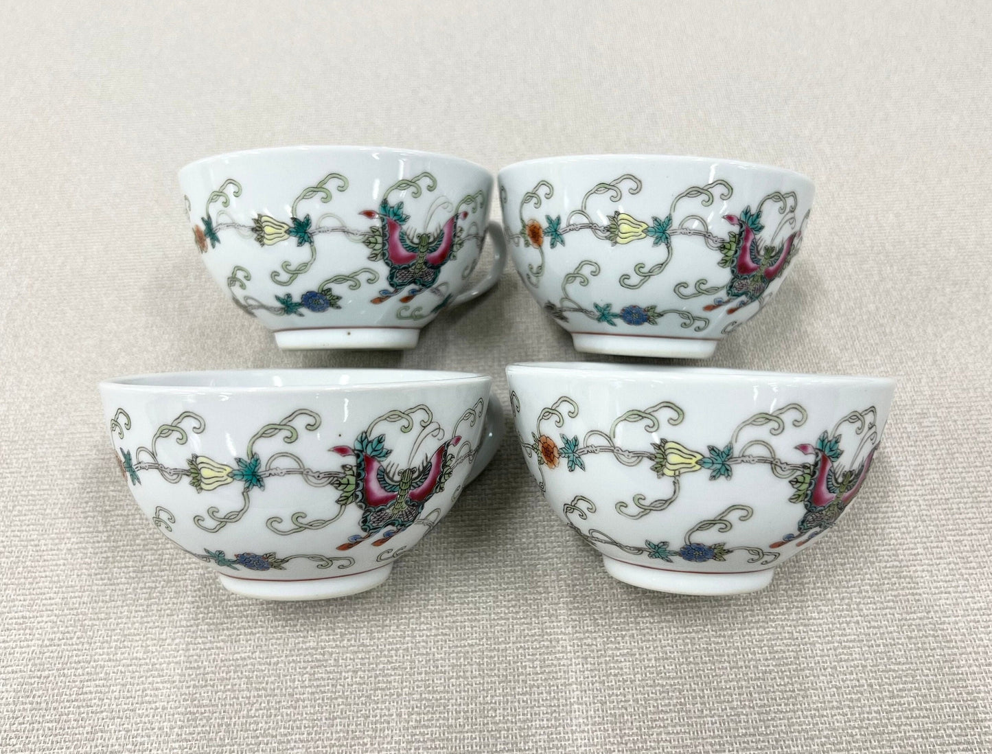 Hand-painted Jingdezhen 3 Teacups with handles With Butterfly Pattern - 3 available, Sold Separately - See photos for Condition
