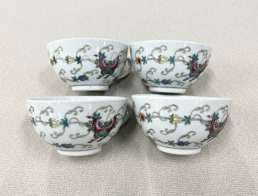 Hand-painted Jingdezhen 3 Teacups with handles With Butterfly Pattern