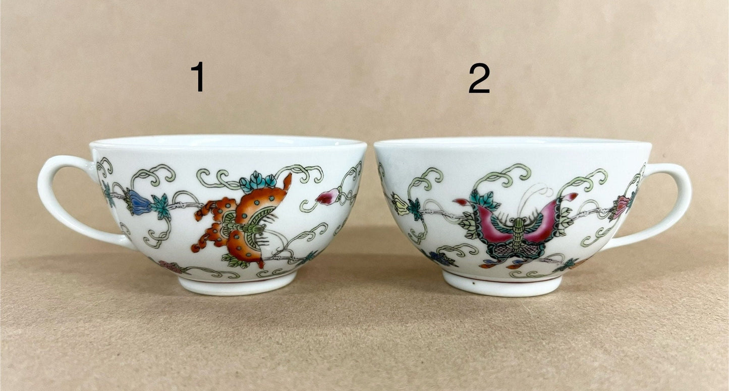 Hand-painted Jingdezhen 3 Teacups with handles With Butterfly Pattern - 3 available, Sold Separately - See photos for Condition