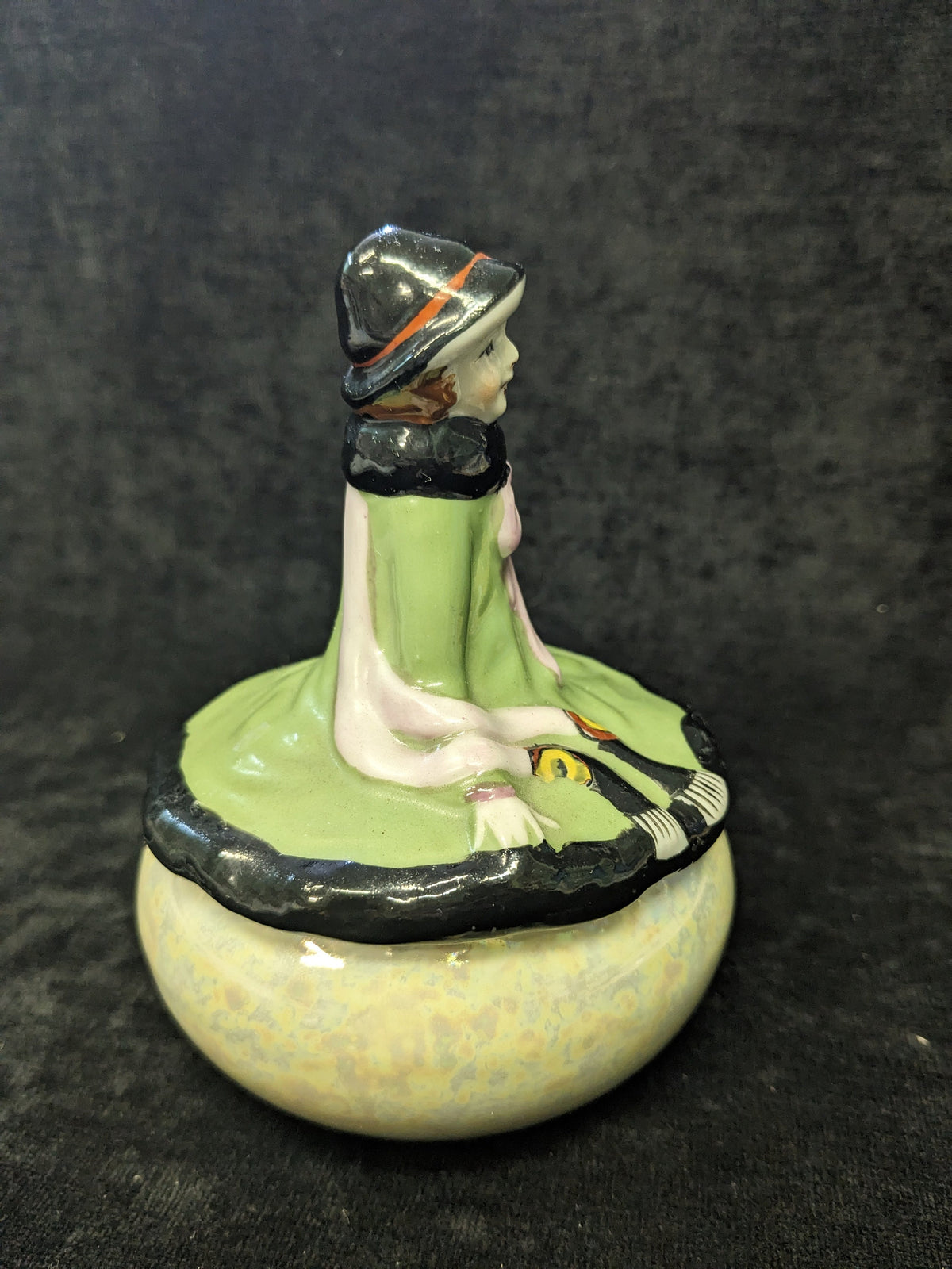 1920s Opalescent  5" Trinket Box  - Made in Japan - Trico China - Lady Trinket Box - Dressed as in 1920s