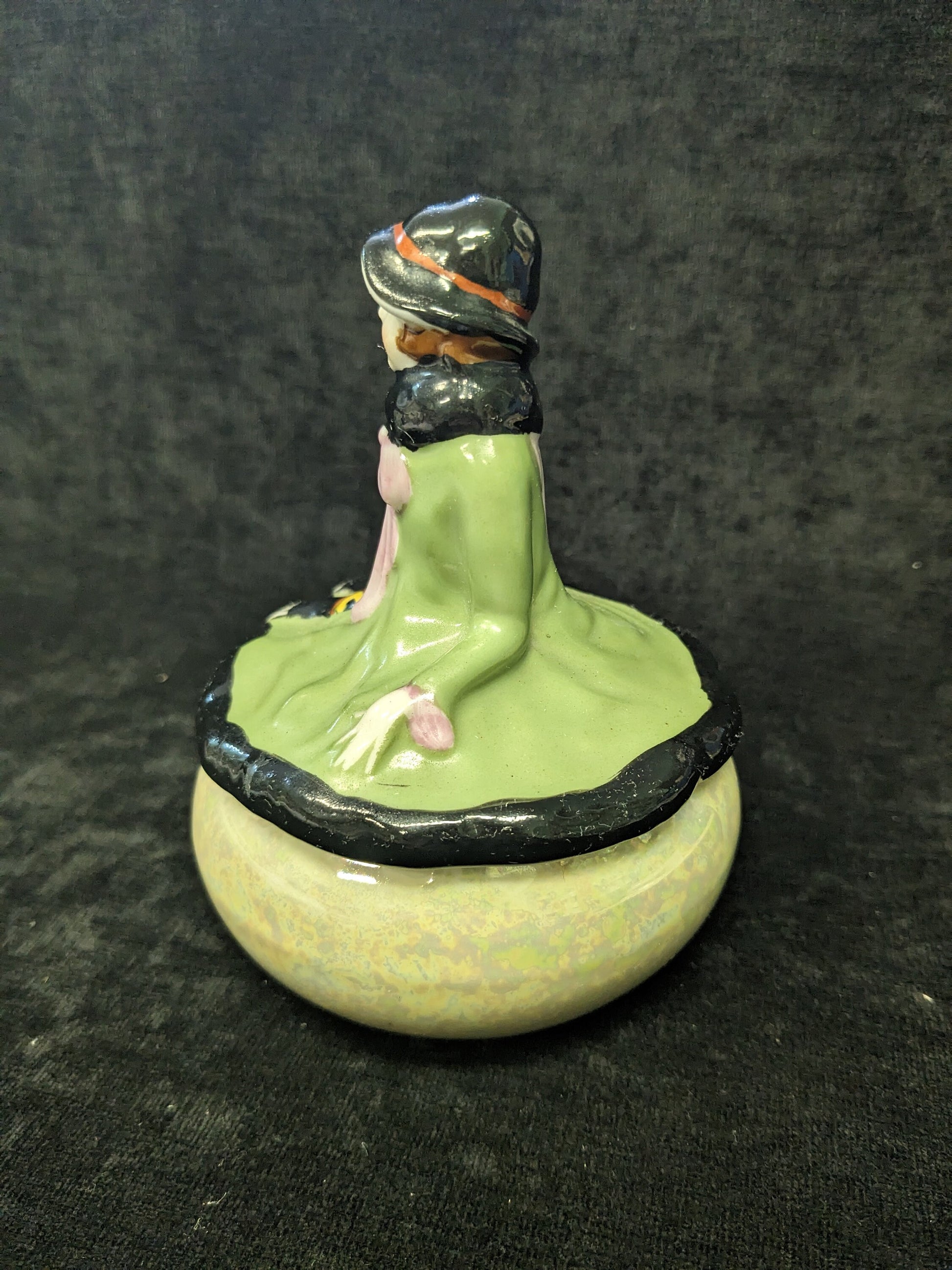 1920s Opalescent  5" Trinket Box  - Made in Japan - Trico China - Lady Trinket Box - Dressed as in 1920s