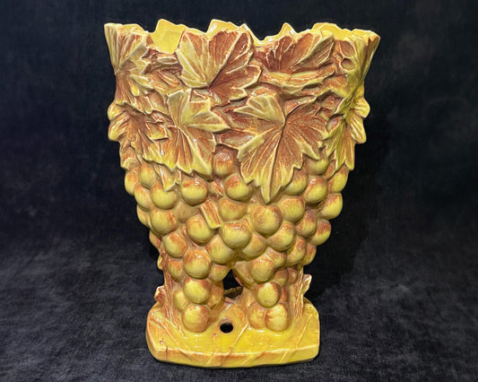McCoy Grapes and Leaves Vase Yellow and Brown - Vintage McCoy Vase