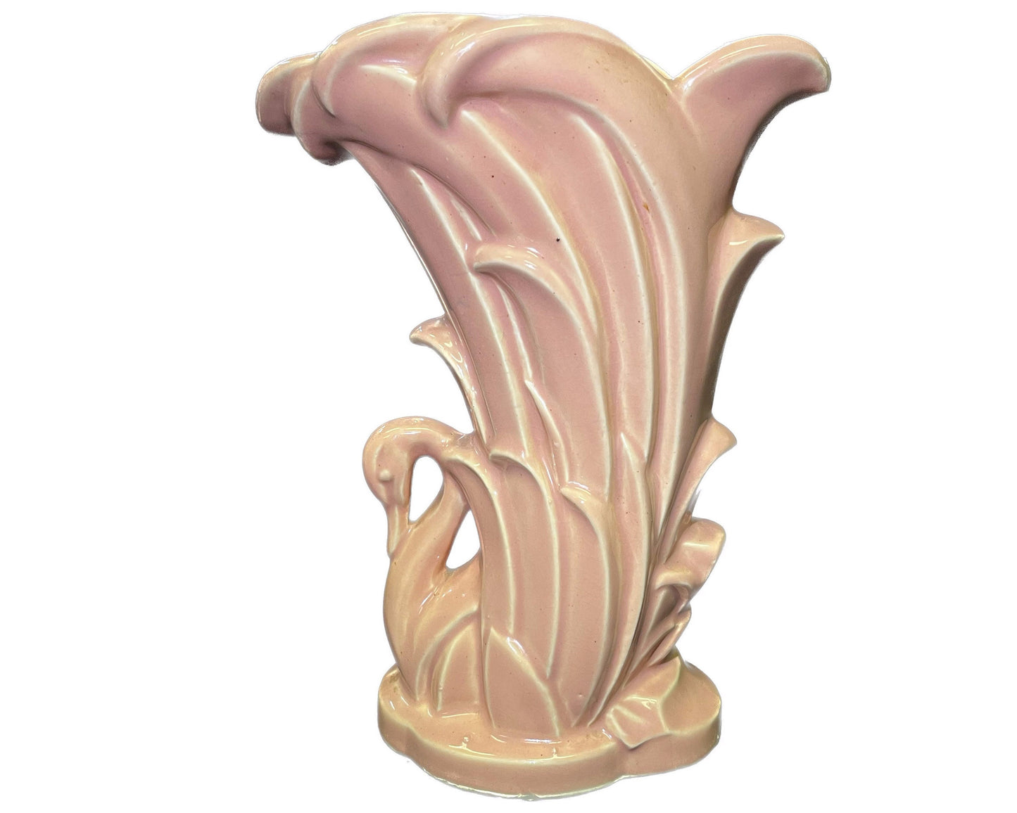 McCoy Peachy-Pink Swan in Reeds - McCoy Pottery Vase - Beautiful Color Glaze - Florida Perfect