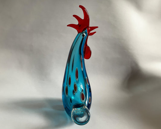 Wonderful Art Glass Rooster -  - Millefiori Infused in Mediterranean Blue Glass - Kitchen Chicken Decoration