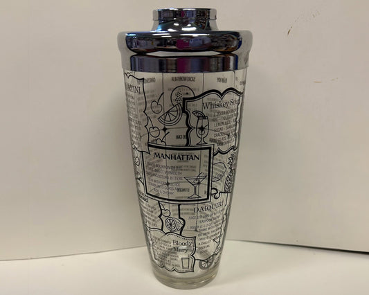 Irvineware Clear Glass Cocktail Shaker - 1970s Cocktail Shaker with Drink Recipes