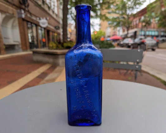 Cobalt 1890s Reed & Carnrick Peptenzyme 9" Bottle, Jersey City, New Jersey - Vintage Glass Bottle