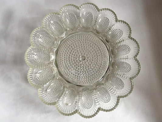 Depression glass Deviled Egg Tray - Serving Deviled Eggs at Table - Very Clear Bright Glass Deviled Egg Plate - Tray holds 15 Deviled Eggs