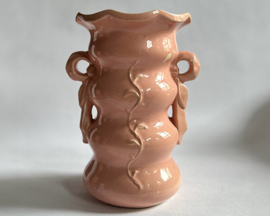 McCoy Large Pink Pottery Vase - McCoy Ribbons and Vines Vase - Vintage 1940's