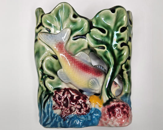Fish In  Seaweed and Coral Wall Pocket - Perfect in Florida - Island Decor - Retro Mid Century Decor - Beautiful Condition and Colors