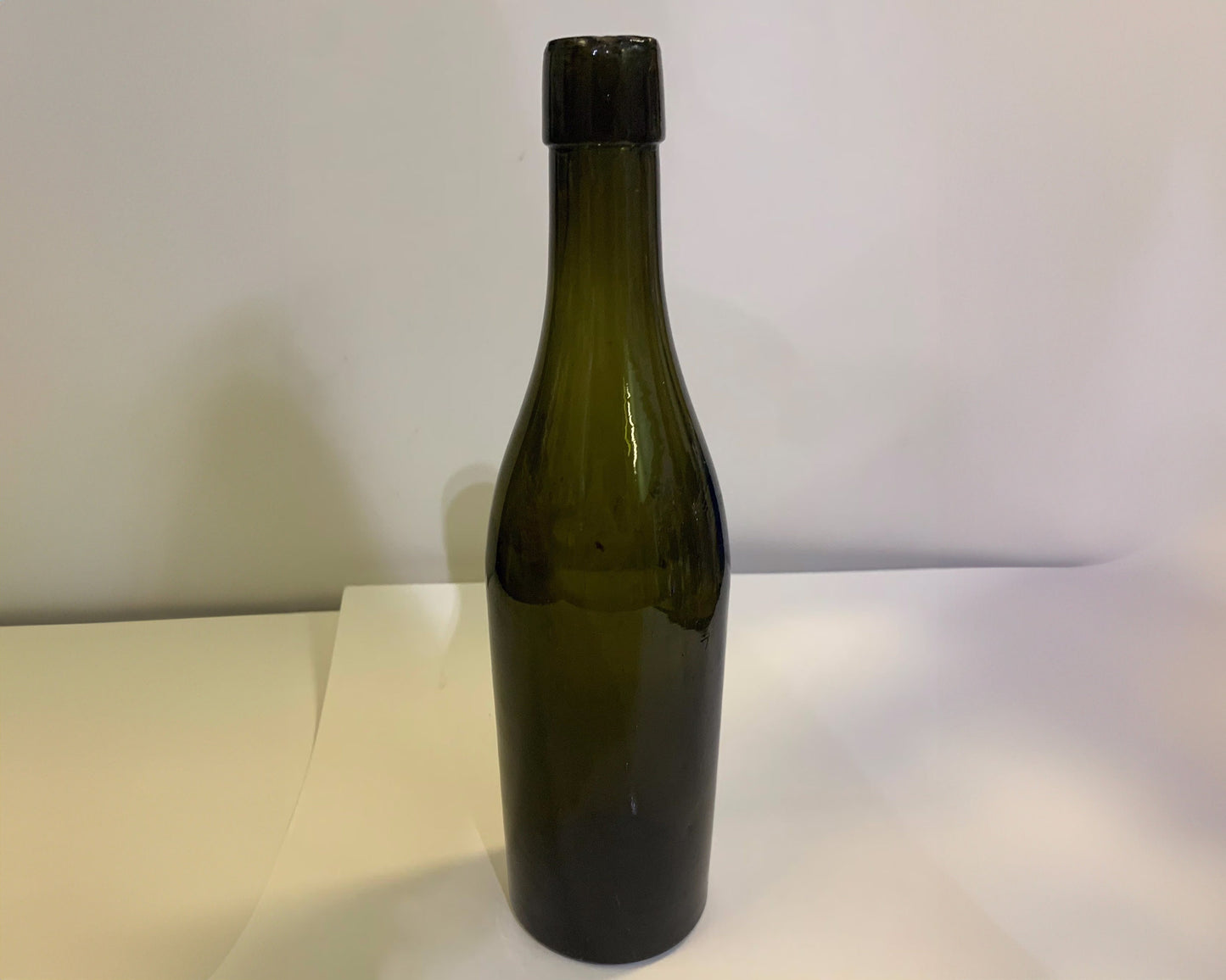Rare mouth blown Black Glass Blob Top Wine Bottle Unmarked with Vent Marks