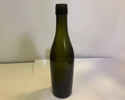 Rare mouth blown Black Glass Blob Top Wine Bottle Unmarked with Vent Marks