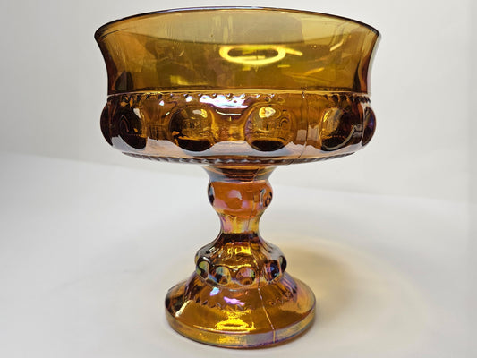 Indiana Iridescent Carnival Glass - Kings Crown Orange Amber Compote - Carnival Glass Candy Dish -  Mid Century Modern 1970s