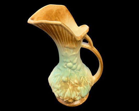 Aqua and Brown McCoy Pottery Ewer or Pitcher - Vintage Ceramic Ewer with Aqua and Brown Grape Motif - Vintage 1940s