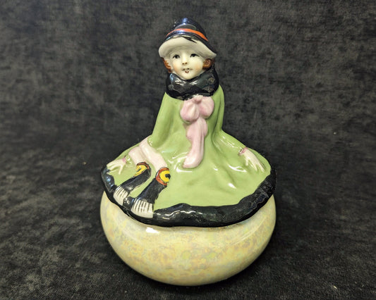 1920s Opalescent  5" Trinket Box  - Made in Japan - Trico China - Lady Trinket Box - Dressed as in 1920s