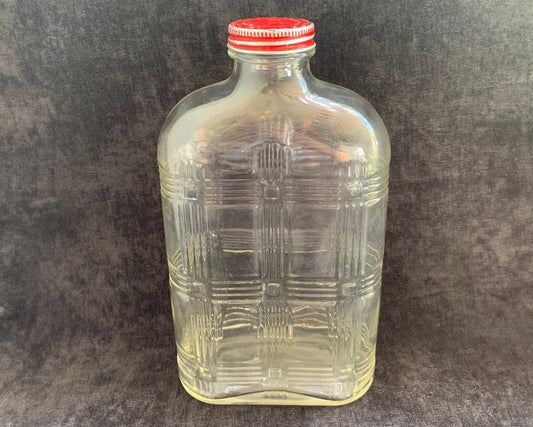 Hazel Atlas Criss Cross Clear Refrigerator Bottle with Red Screw Lid