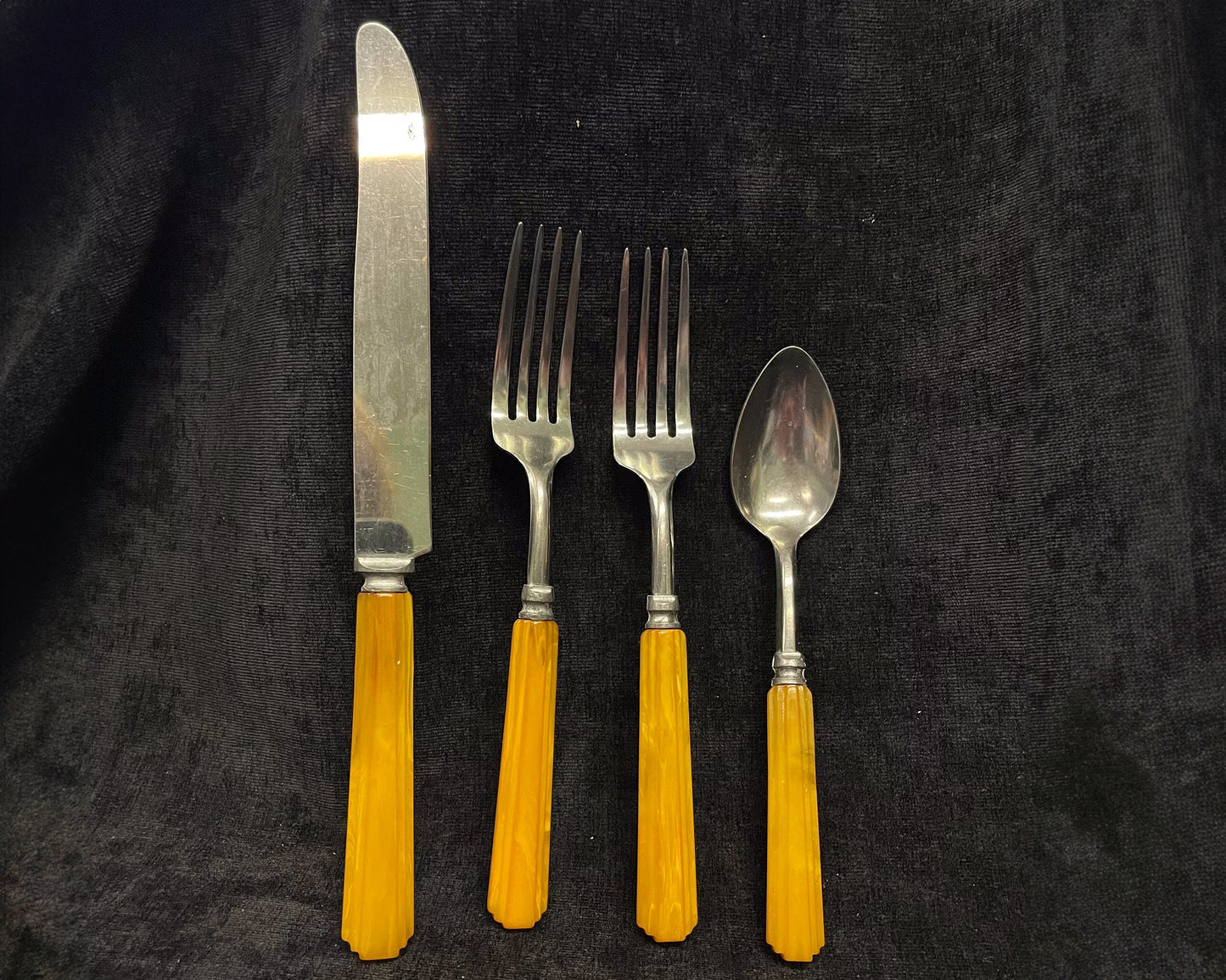Butterscotch Bakelite Art Deco Beveled Handled - Spoon, Butte Knife and Two Forks - Sold Individually