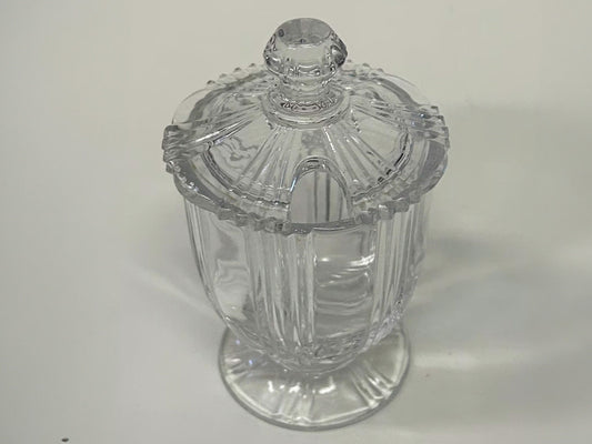 Clear Depression Glass Mustard Jar With Lid  3.5" tall - 1920s tiny Mustard jar -Perfect Size for Serving on Tray - Use with Tiny Spoon.