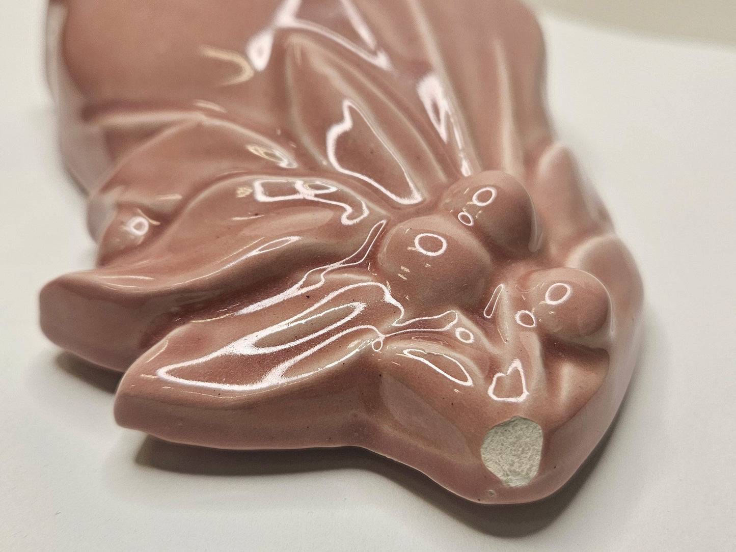 McCoy Pink Leaves and Berries Wall Pocket - small bottom chip - 1940s early Nelson McCoy - Tulip and and Berries