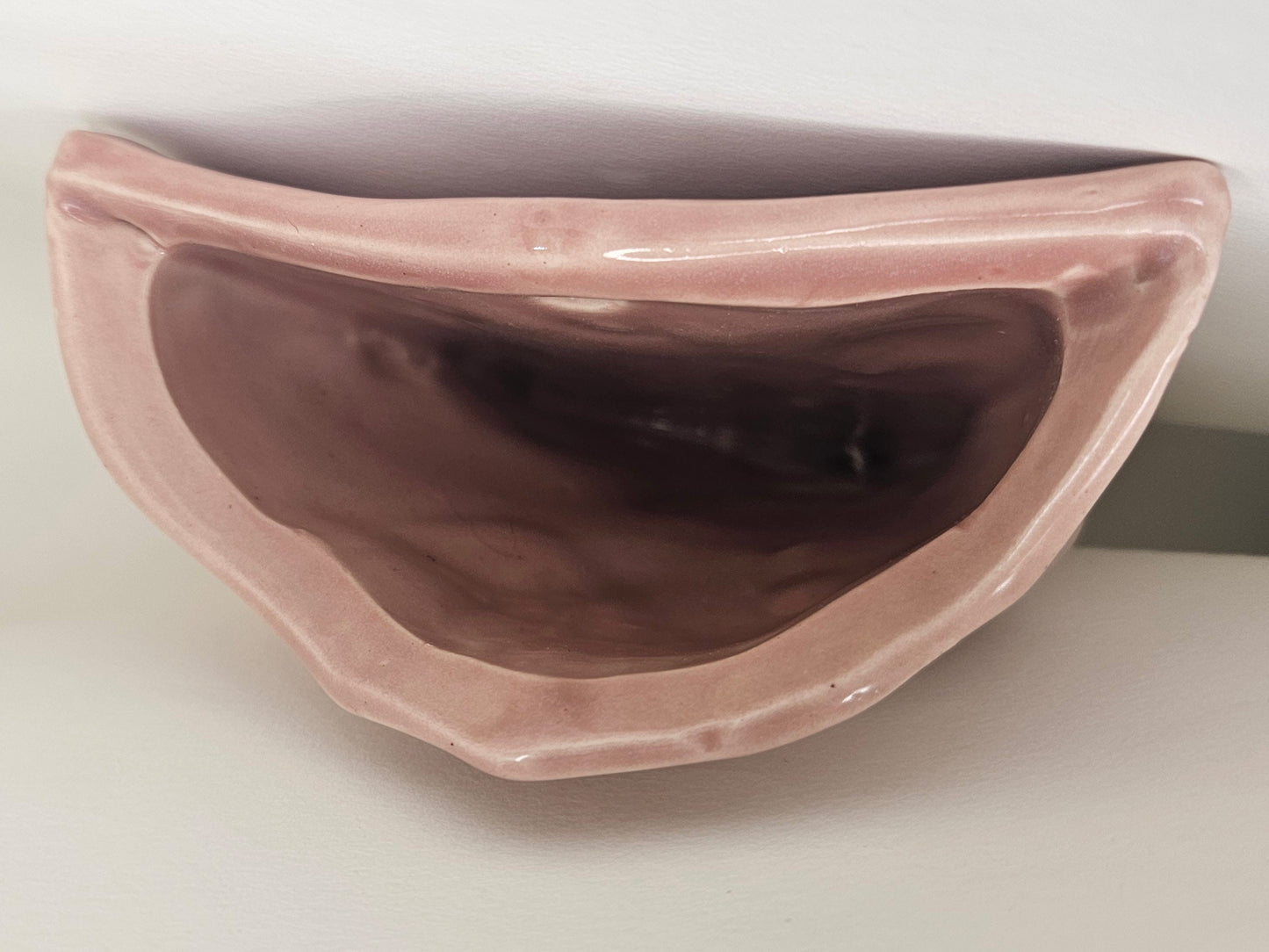 McCoy Pink Leaves and Berries Wall Pocket - small bottom chip - 1940s early Nelson McCoy - Tulip and and Berries