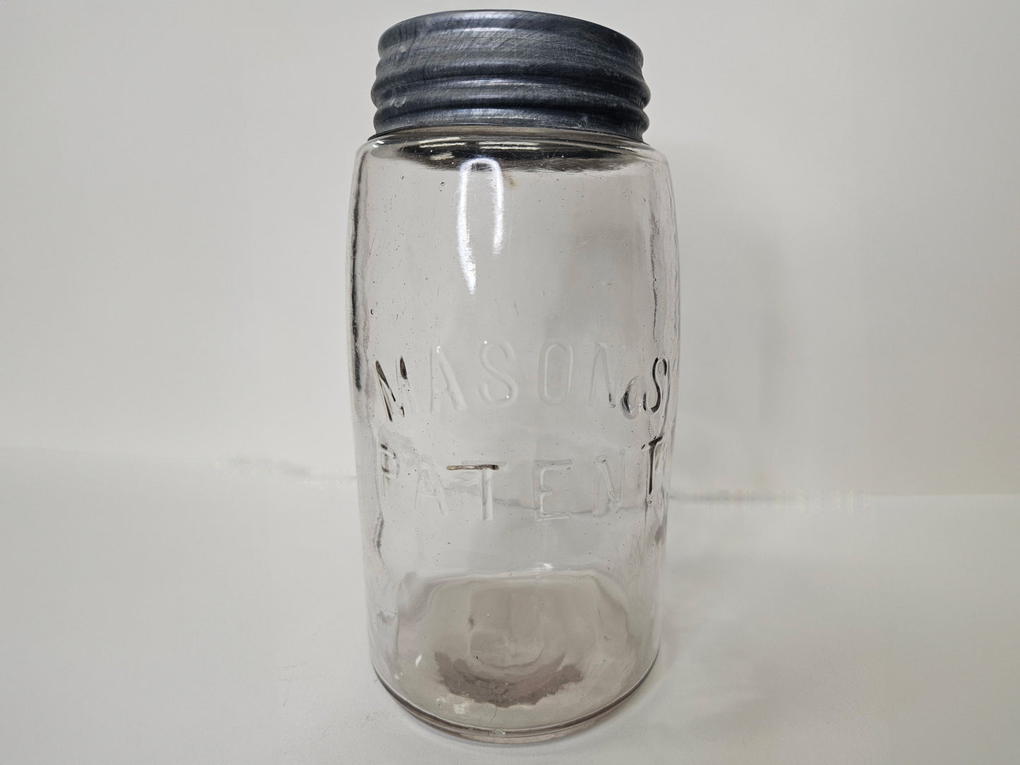 Masons Patent Jar And Lid - Mason Jar with Square Shoulders - Pale Lavender Glass Mason's Patented Canning Jar - Hard To Find Color in Qt Jar
