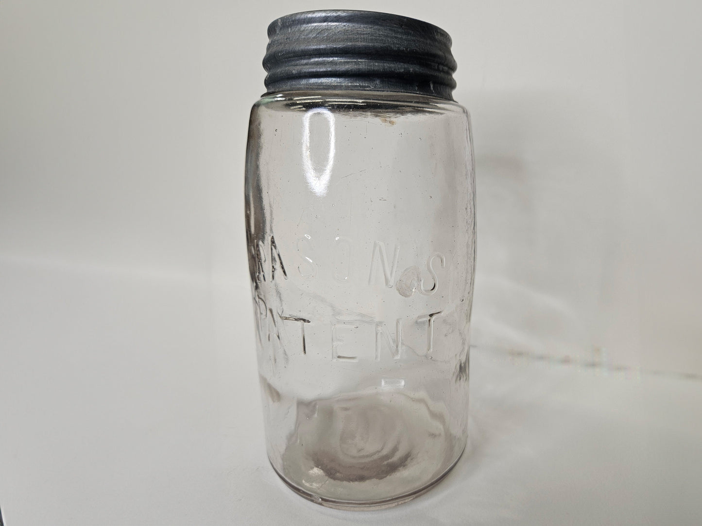 Masons Patent Jar And Lid - Mason Jar with Square Shoulders - Pale Lavender Glass Mason's Patented Canning Jar - Hard To Find Color in Qt Jar