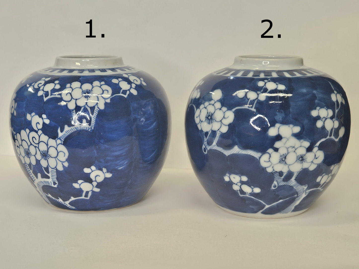 Hand Painted Prunus Blossom Tree Design- Early 20th Century China  -Pottery Ginger Jar Vase - #1 is 16"- C - #2 is 17" C - Sold Individually