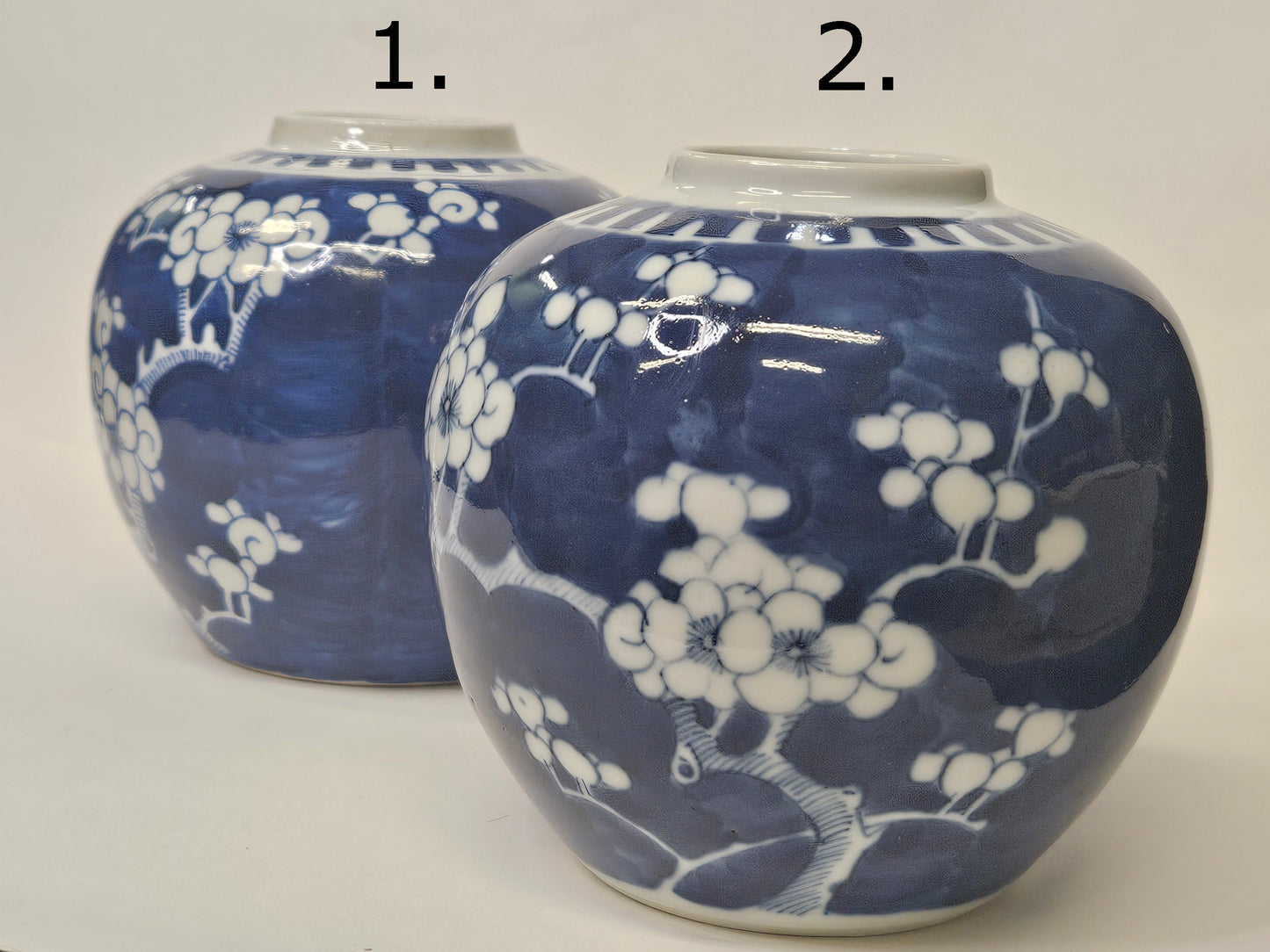 Hand Painted Prunus Blossom Tree Design- Early 20th Century China  -Pottery Ginger Jar Vase - #1 is 16"- C - #2 is 17" C - Sold Individually