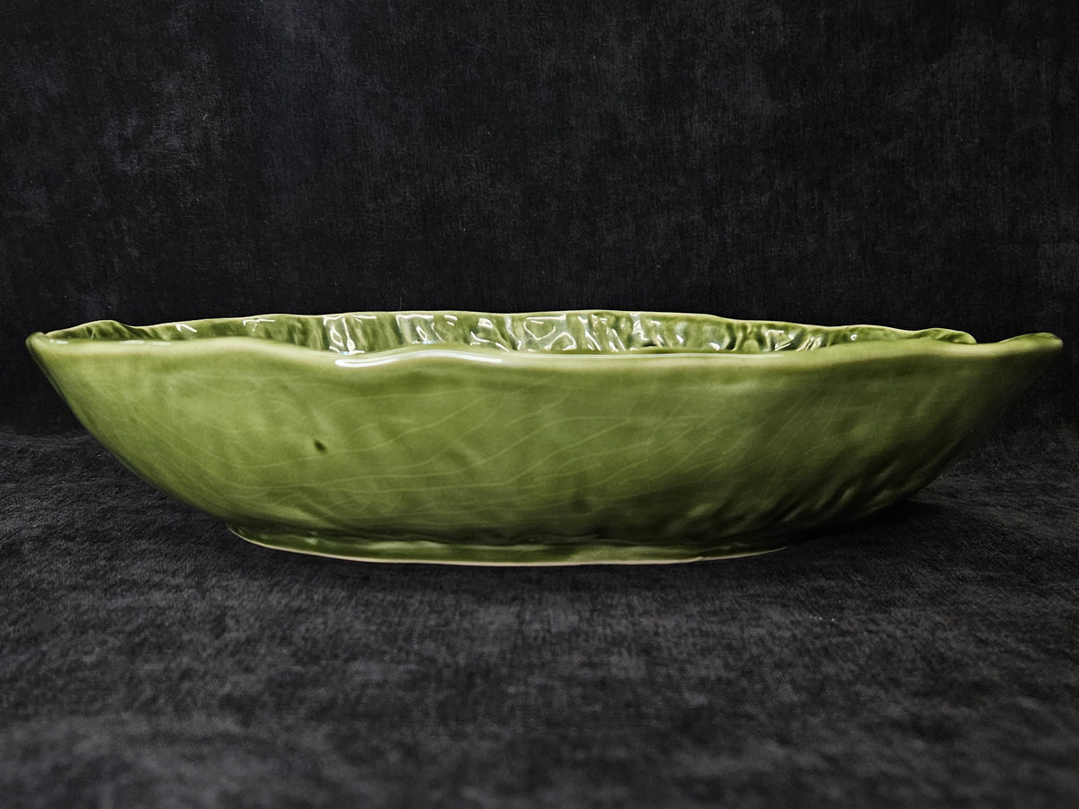 Majolica Cabbage Leaf 12" Serving Bowl- Olfaire, Made In Portugal - Oblong Majolica Cabbage Leaf - Majolica from Portugal  - MCM