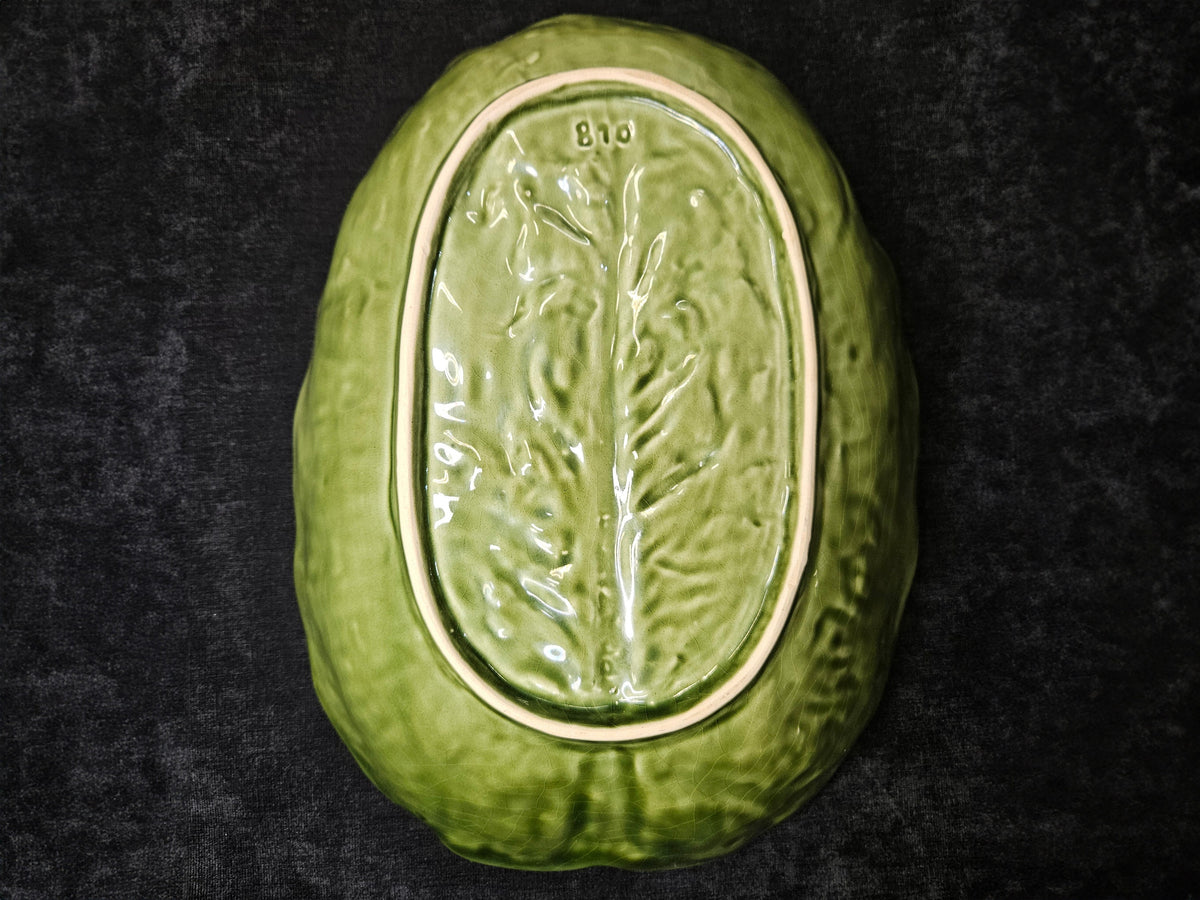 Majolica Cabbage Leaf 12" Serving Bowl- Olfaire, Made In Portugal - Oblong Majolica Cabbage Leaf - Majolica from Portugal  - MCM