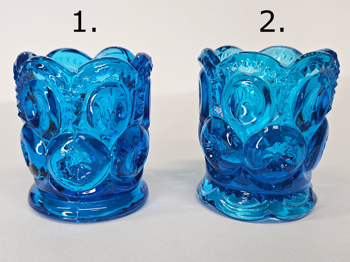 L. E. Smith and Wright Toothpick Holders- Colonial Blue Moon and Stars- one Round Base- one Scalloped Leg base