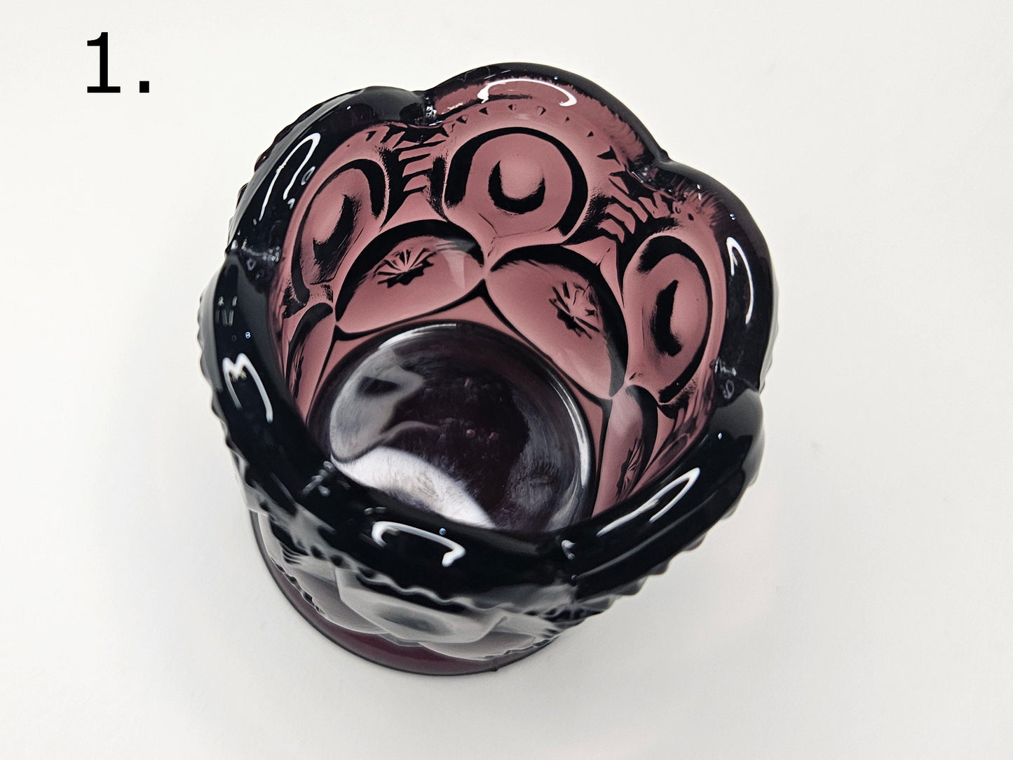 RARE Amethyst Plum Purple Pressed Glass - L.E. Smith Stars And Moon Amethyst Toothpick Holder and Amethyst Salt Cellar - 2 Sold Individually