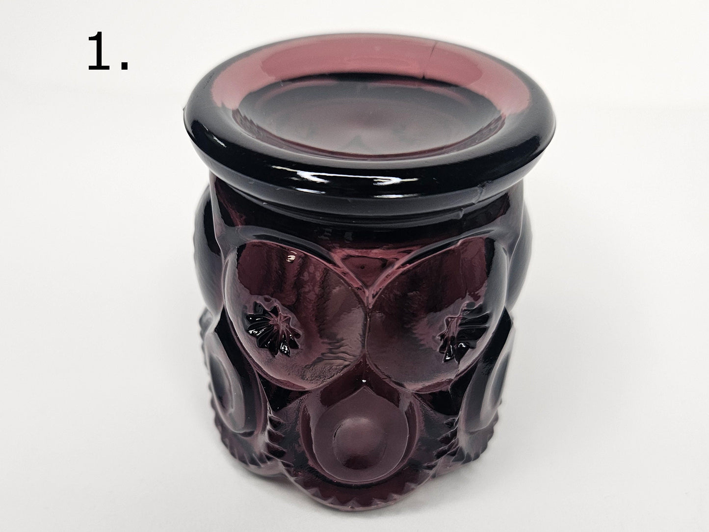 RARE Amethyst Plum Purple Pressed Glass - L.E. Smith Stars And Moon Amethyst Toothpick Holder and Amethyst Salt Cellar - 2 Sold Individually