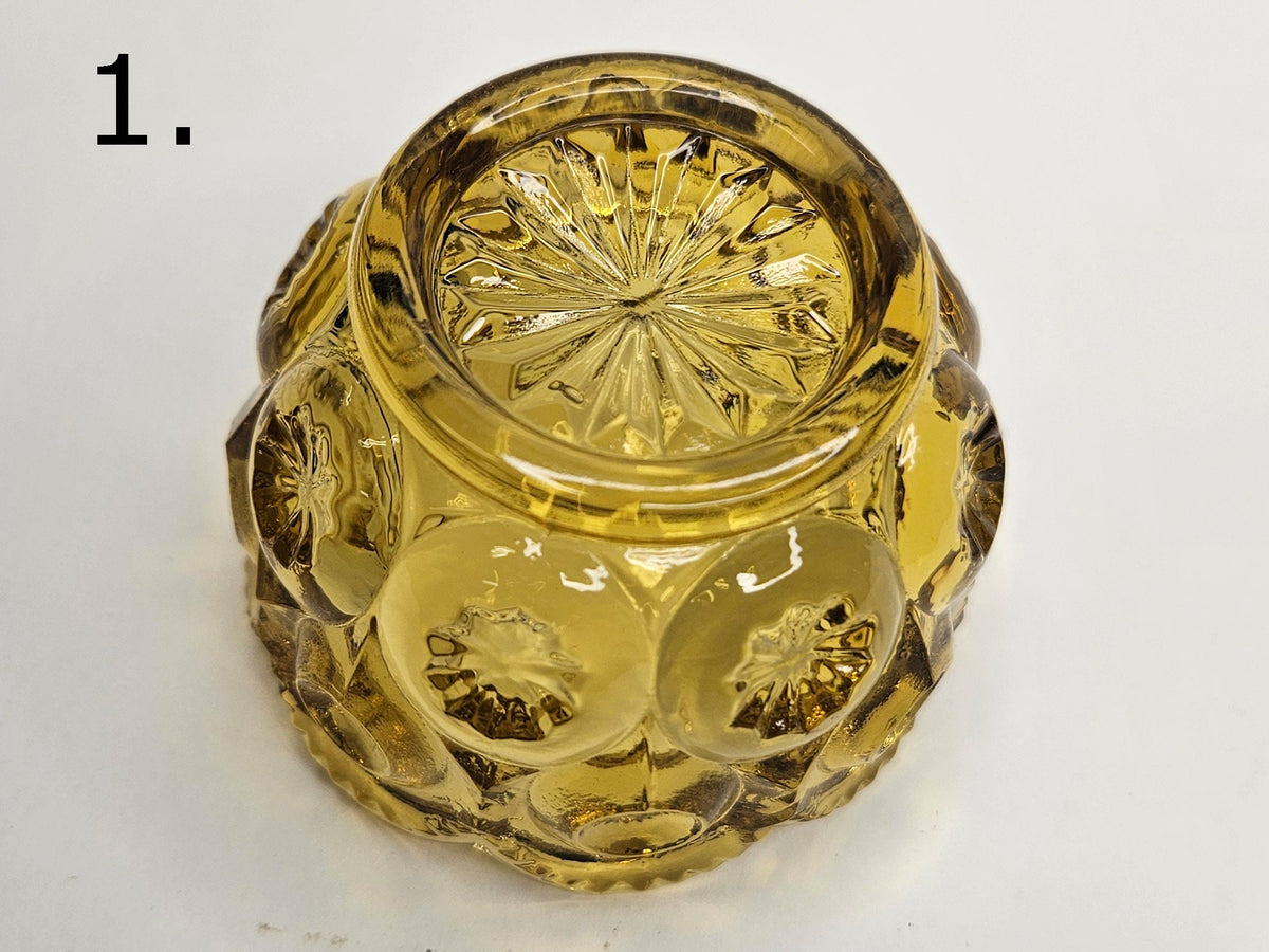 L. E. Smith Honey Amber Color Moon And Stars - Toothpick Holder And Salt Cellars- Glass Dip Dish- Sold Individually