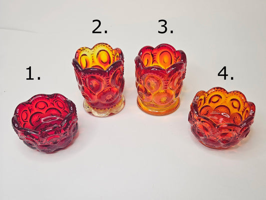 L. E. Smith Moon and Stars Salt Cellars and Toothpick Holders- Ruby and Amberina Color Glass- 4 Sold Individually -all perfect condition