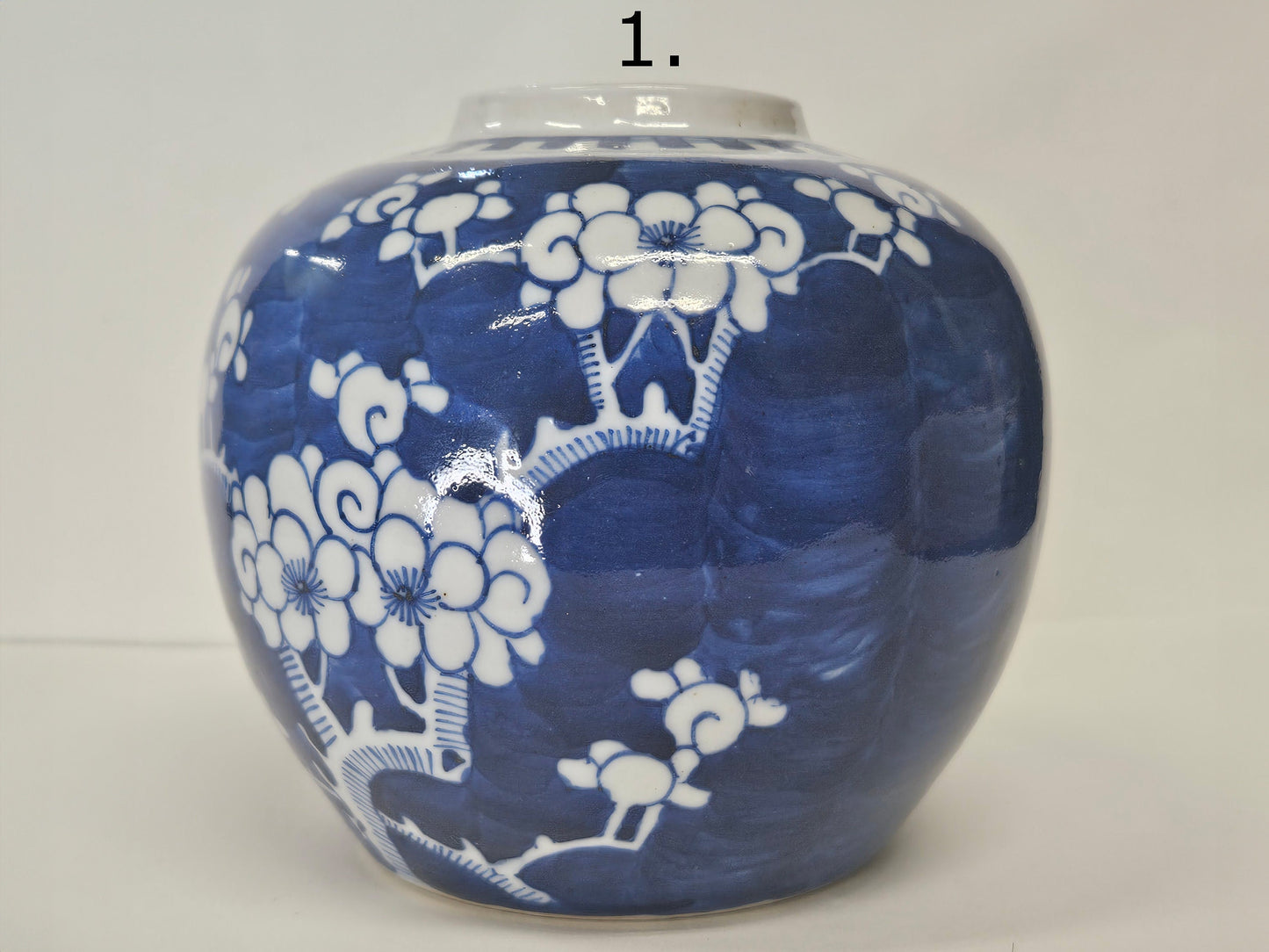 Hand Painted Prunus Blossom Tree Design- Early 20th Century China  -Pottery Ginger Jar Vase - #1 is 16"- C - #2 is 17" C - Sold Individually