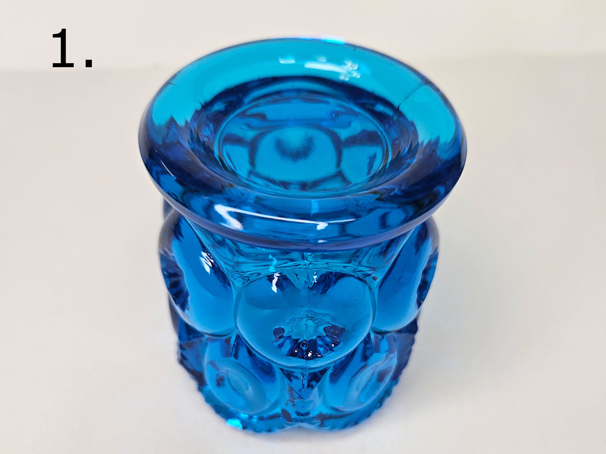 L. E. Smith and Wright Toothpick Holders- Colonial Blue Moon and Stars- one Round Base- one Scalloped Leg base