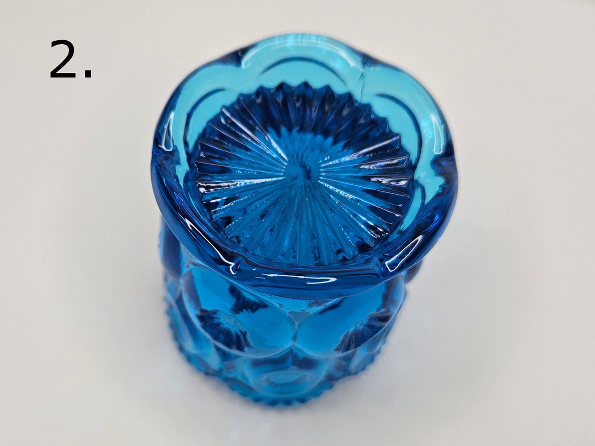 L. E. Smith and Wright Toothpick Holders- Colonial Blue Moon and Stars- one Round Base- one Scalloped Leg base