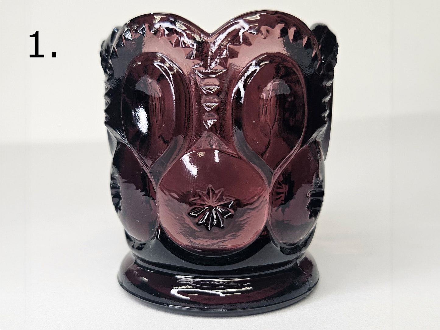 RARE Amethyst Plum Purple Pressed Glass - L.E. Smith Stars And Moon Amethyst Toothpick Holder and Amethyst Salt Cellar - 2 Sold Individually