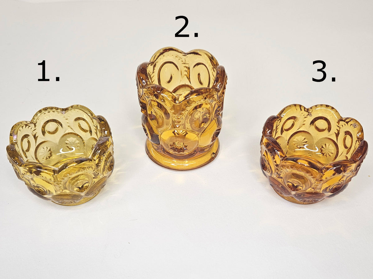 L. E. Smith Honey Amber Color Moon And Stars - Toothpick Holder And Salt Cellars- Glass Dip Dish- Sold Individually